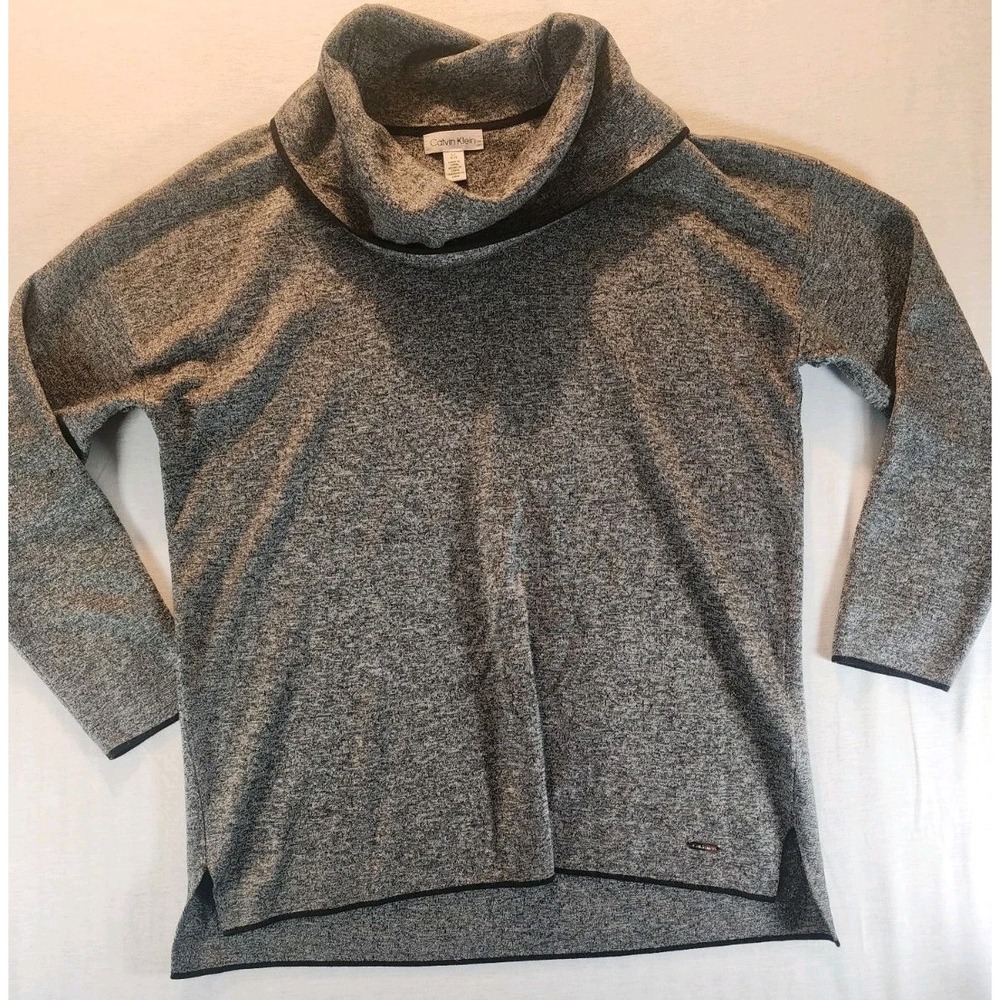 Womens Calvin Klein Cowl Neck Sweater Pullover Gray Black Long Sleeve Size Large